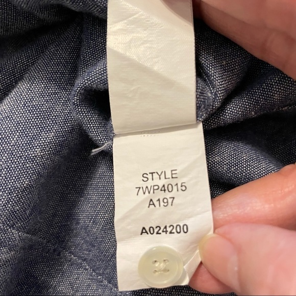 Lucky Brand Chambray Blue Jean Tuxedo Mandarin Collar Button Down Shirt Size Med - Picture 10 of 12